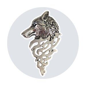 Animal Fantasy Enamel Pin: Silvertone Wolf Filigree